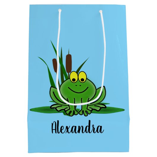 Cute Green Frog Design Medium Cadeauzakje (Achterkant)