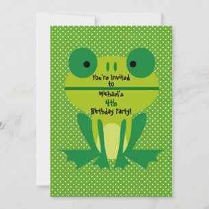 Cute Green Frog en Stippen Party Invitation Kaart