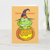 Cute Green Frog Halloween-kaart Kaart (Voorkant)