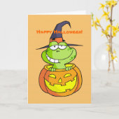 Cute Green Frog Halloween-kaart Kaart (Gele Bloem)