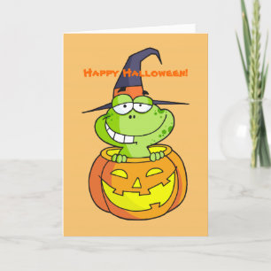 Cute Green Frog Halloween-kaart Kaart
