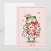Cute Green Frog In Floral Dress Feestdagenkaart (Voorkant / Achterkant)