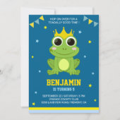 Cute Green Frog kinderen Birthday Party Invitation Kaart (Voorkant)