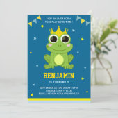 Cute Green Frog kinderen Birthday Party Invitation Kaart (Staand voorkant)