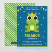 Cute Green Frog kinderen Birthday Party Invitation Kaart (Voorkant / Achterkant)