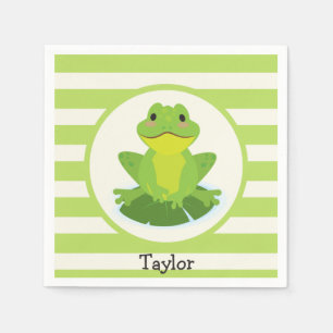 Cute Green Frog op Striped Pattern Servetten