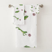 Cute green frog patroon bad handdoek (Insitu)
