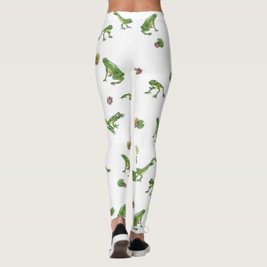 Cute green frog patroon leggings (Achterkant)