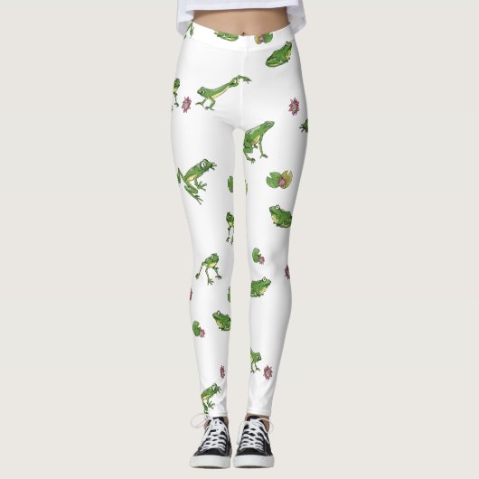Cute green frog patroon leggings (Voorkant)