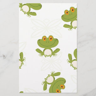 Cute Green Frog Pattern Briefpapier