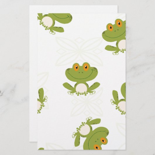 Cute Green Frog Pattern Briefpapier (Voorkant / Achterkant)