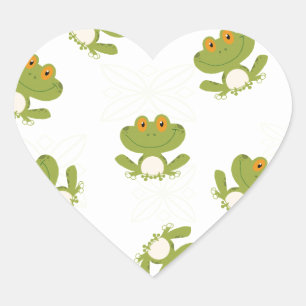 Cute Green Frog Pattern Hart Sticker
