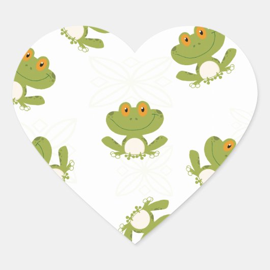 Cute Green Frog Pattern Hart Sticker (Voorkant)