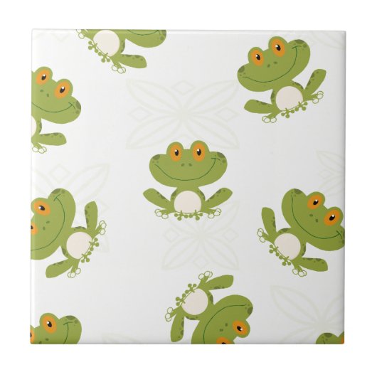 Cute Green Frog Pattern Tegeltje (Voorkant)