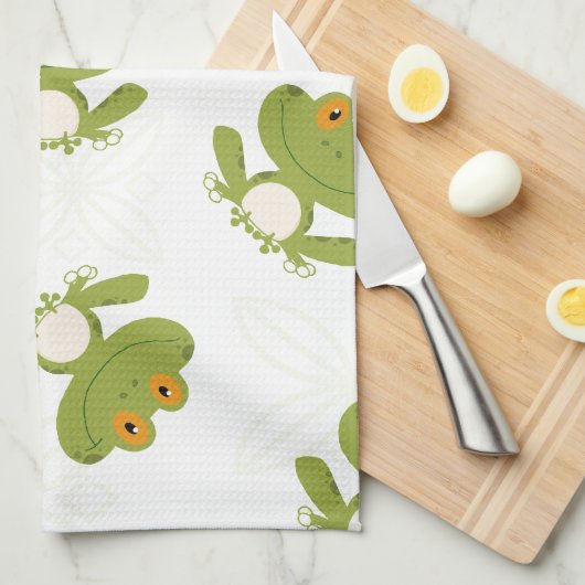 Cute Green Frog Pattern Theedoek (Quarter Fold)