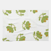 Cute Green Frog Pattern Theedoek (Horizontaal)