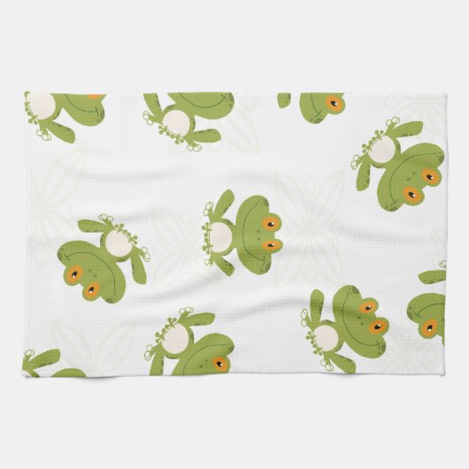 Cute Green Frog Pattern Theedoek (Horizontaal)