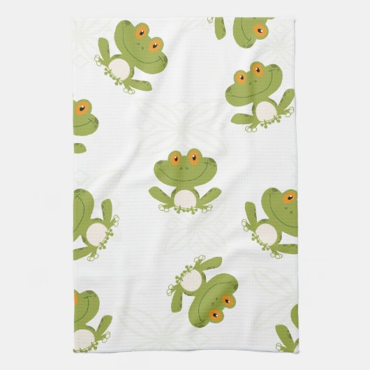 Cute Green Frog Pattern Theedoek (Verticaal)