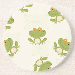 Cute Green Frog Pattern Zandsteen Onderzetter