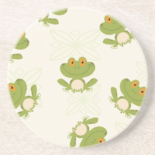 Cute Green Frog Pattern Zandsteen Onderzetter (Voorkant)