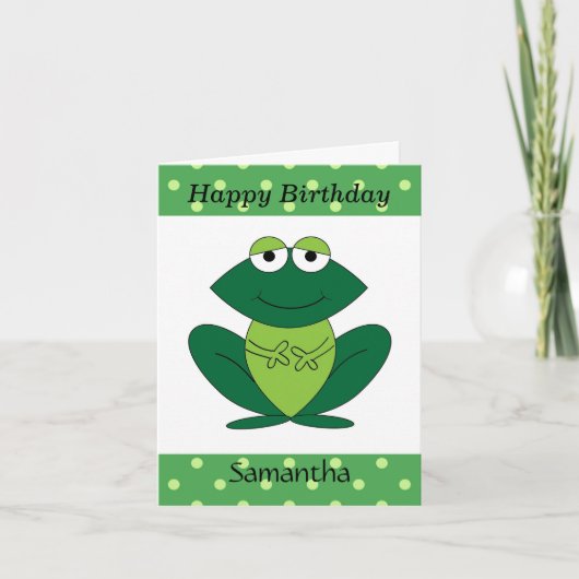 Cute Green Frog Polka Dots Happy Birthday Kaart (Voorkant)