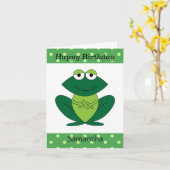 Cute Green Frog Polka Dots Happy Birthday Kaart (Gele Bloem)