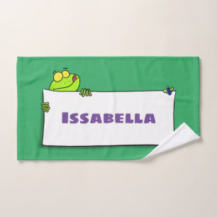 Cute green frog sign cartoon illustration bad handdoek