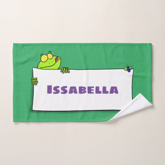 Cute green frog sign cartoon illustration bad handdoek (Handdoek)