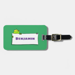 Cute green frog sign cartoon illustration bagagelabel
