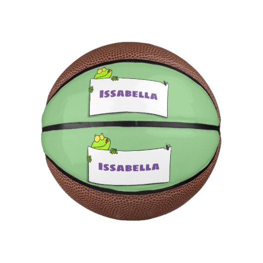 Cute green frog sign cartoon illustration basketbal (Voorkant)