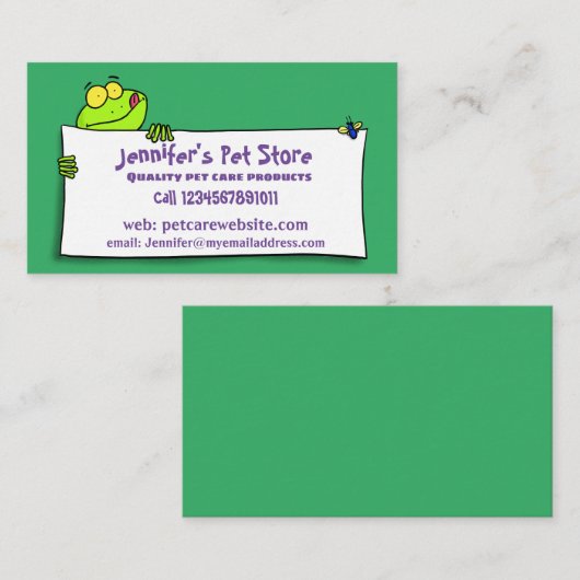 Cute green frog sign cartoon illustration business visitekaartje (Voorkant / Achterkant)