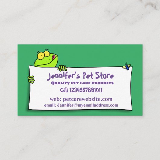 Cute green frog sign cartoon illustration business visitekaartje (Voorkant)