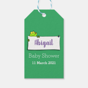 Cute green frog sign cartoon illustration cadeaulabel