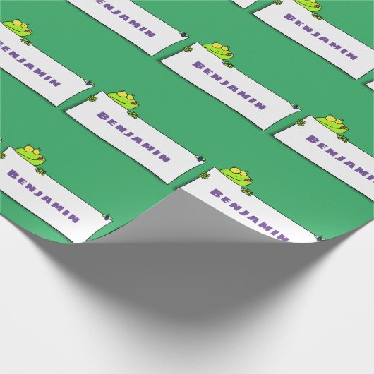 Cute green frog sign cartoon illustration cadeaupapier (Hoek)
