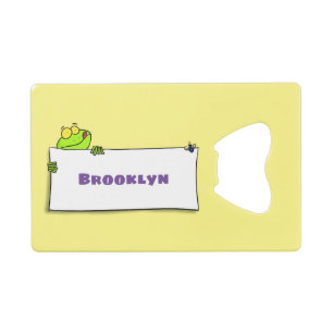 Cute green frog sign cartoon illustration creditkaart flessenopener