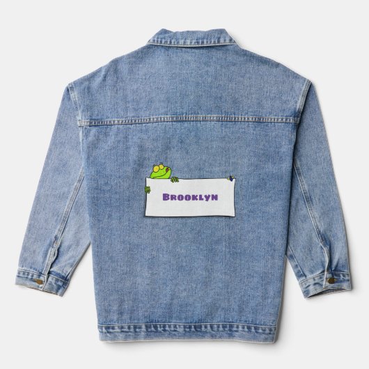 Cute green frog sign cartoon illustration denim jacket (Achterkant)