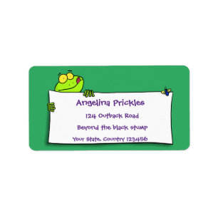 Cute green frog sign cartoon illustration etiket