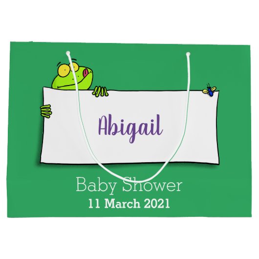 Cute green frog sign cartoon illustration groot cadeauzakje (Achterkant)