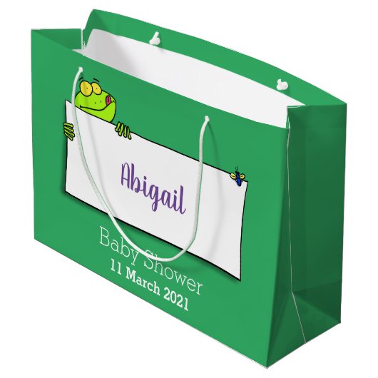 Cute green frog sign cartoon illustration groot cadeauzakje (Achterkant Gekanteld)