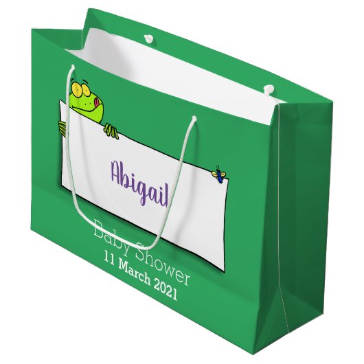 Cute green frog sign cartoon illustration groot cadeauzakje (Voorkant Gekanteld)