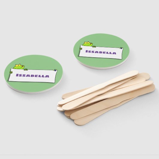 Cute green frog sign cartoon illustration handwaaier (Niet-gemonteerd)