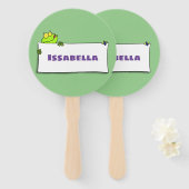 Cute green frog sign cartoon illustration handwaaier (Voorkant en achterkant)