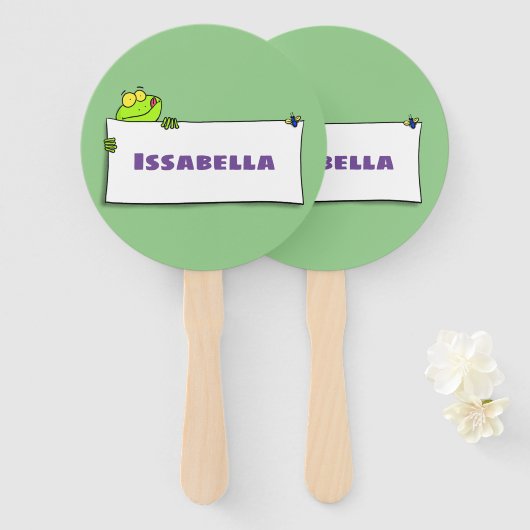 Cute green frog sign cartoon illustration handwaaier (Voorkant en achterkant)