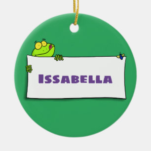 Cute green frog sign cartoon illustration keramisch ornament