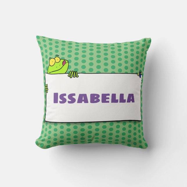 Cute green frog sign cartoon illustration kussen (Voorkant)