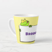 Cute green frog sign cartoon illustration latte mok (Linkerhoek)