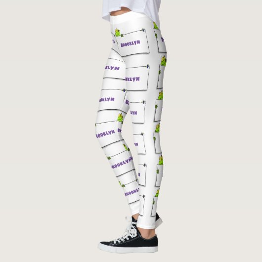 Cute green frog sign cartoon illustration leggings (Links)
