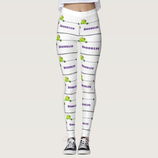 Cute green frog sign cartoon illustration leggings (Voorkant)