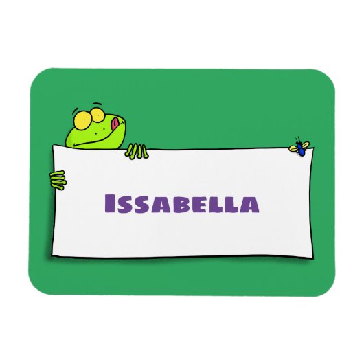 Cute green frog sign cartoon illustration magneet (Horizontaal)