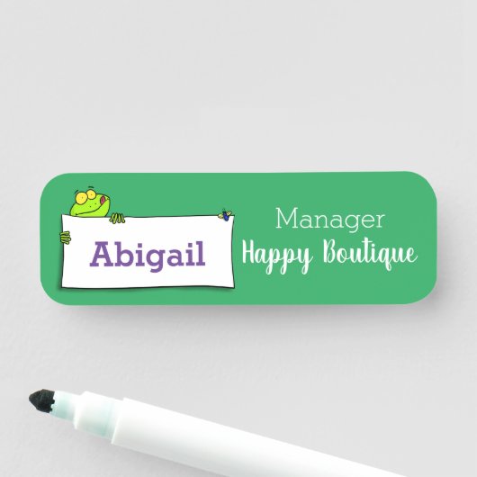 Cute green frog sign cartoon illustration naamplaatje (In situ)